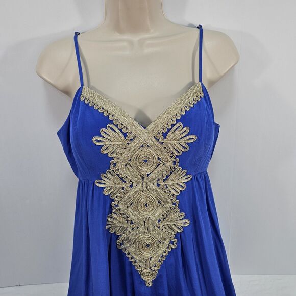 Lilly Pulitzer Kelsea Blue Silk Gold Embroidery Goddess Maxi Dress Size 8 - Picture 3 of 7